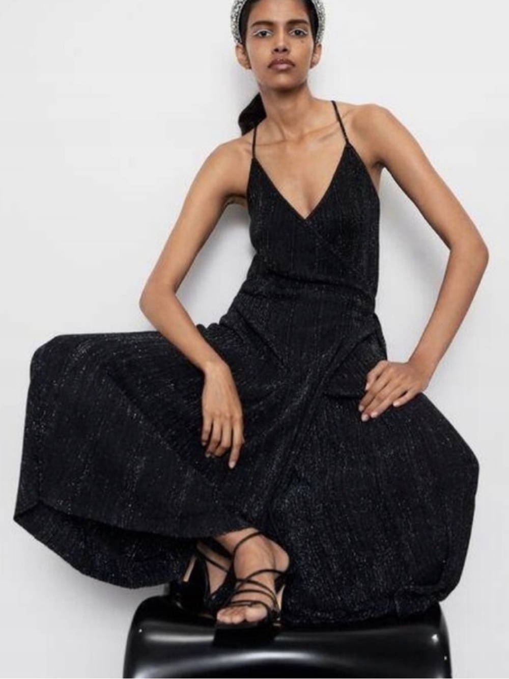 🖤ZARA Metallic Thread Wrap Dress